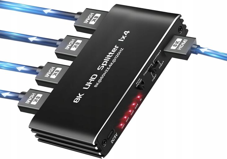 SPLITTER HDMI 2.1 1x4 ROZDZIELACZ ULTRAHD HDCP 2.3 8K60HZ 4K 120HZ - 4 TV