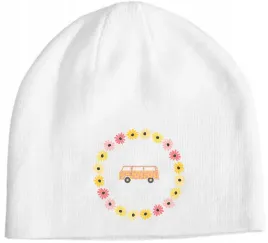 czapka-beanie-zimowa-fajny-nadruk-retro-van-bus-hippie-kwiaty