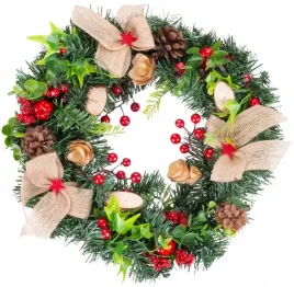 wieniec-stroik-wianek-bozonarodzeniowy-z-wlosiem-i-kokardkami-sr-41-cm