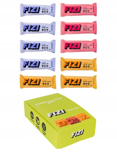 MIX KETO PROTEIN 3 SMAKI Batony wegańskie bez glutenu, bez cukru 10szt FIZI