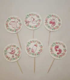 6x-pikery-toppery-rozowe-baby-shower-chrzest-dla-dziewczynki-wozek-bocian