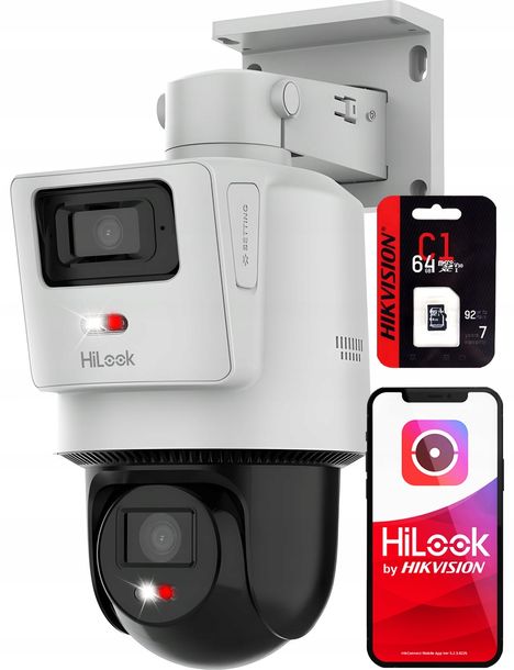 Kamera Obrotowa IP 4MPx+4MPx TandemVu HiLook by Hikvision + Karta 64GB