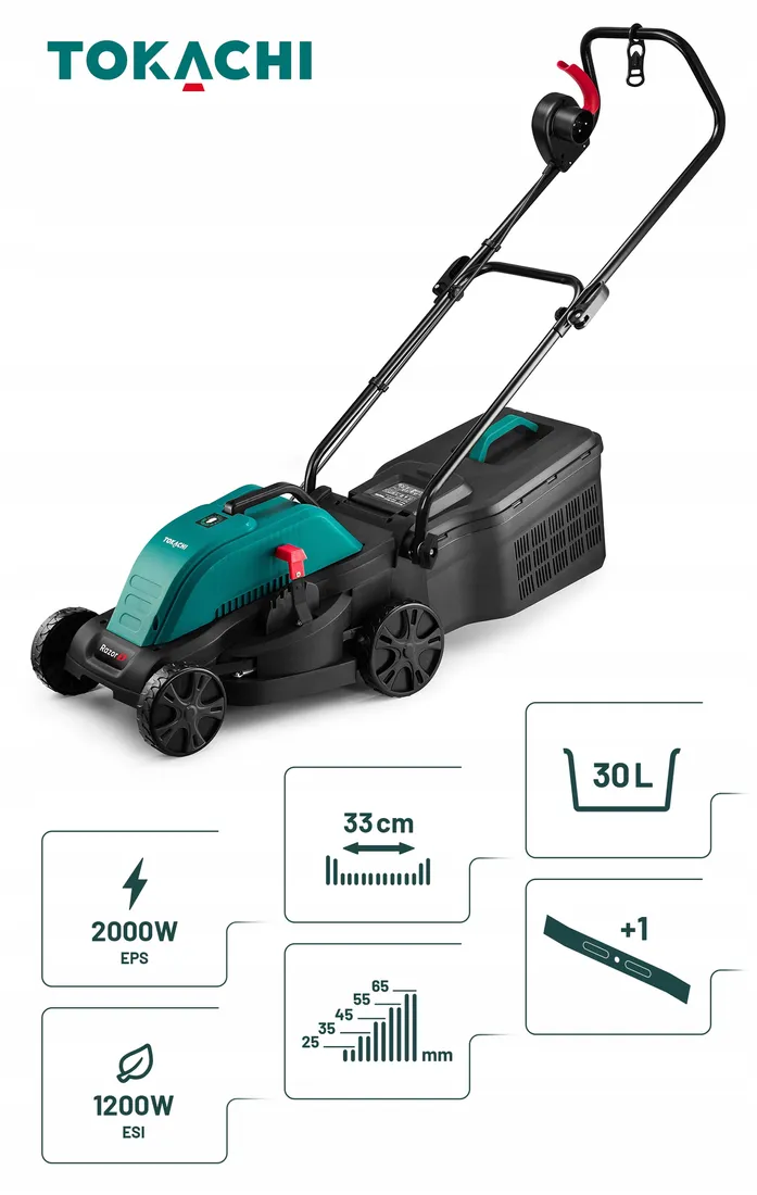 MOCNA KOSIARKA ELEKTRYCZNA DO TRAWY 2000W DUŻY KOSZ 33CM INDUKCJA