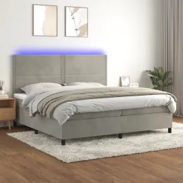 vidaxl-lozko-kontynentalne-z-materacem-i-led-szare-200x200cm-aksamit