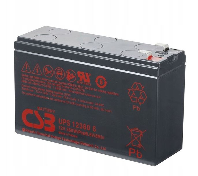 Akumulator AGM CSB UPS123606F2 12V 7Ah UPS APC