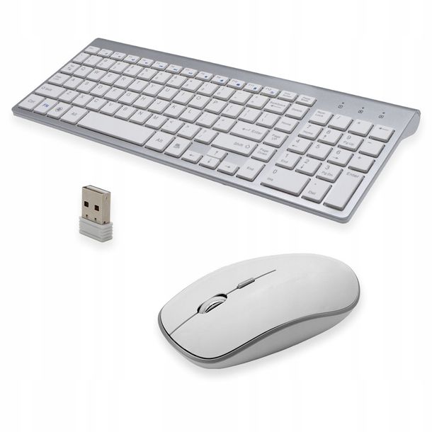 KLAWIATURA + MYSZ OPTYCZNA BEZPRZEWODOWA SREBRNA IMAC ZESTAW