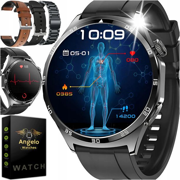 SMARTWATCH DLA SENIORA Z EKG GLUKOZA GLIKEMIA HRV PPG ROZMOWY MENU POLSKIE