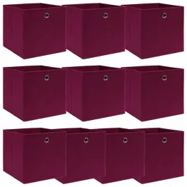 vidaxl-10-pudelek-z-pokrywami-ciemnoczerwone-32x32x32-cm-tkanina