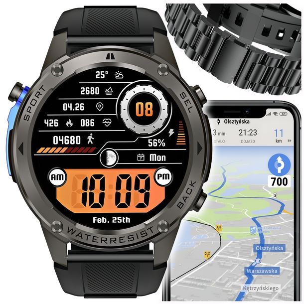 Smartwatch Męski Zegarek Rozmowy Funkcje GPS Wodoodporny Watch Polskie Menu