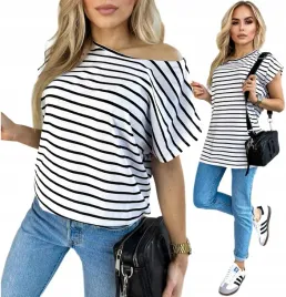 bluzka-damska-na-lato-modny-print-paski-krotki-rekaw