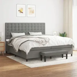 vidaxl-lozko-kontynentalne-z-materacem-ciemnoszara-tkanina-200x200-cm