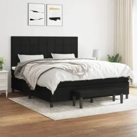 vidaxl-lozko-kontynentalne-z-materacem-czarne-tkanina-160x200-cm
