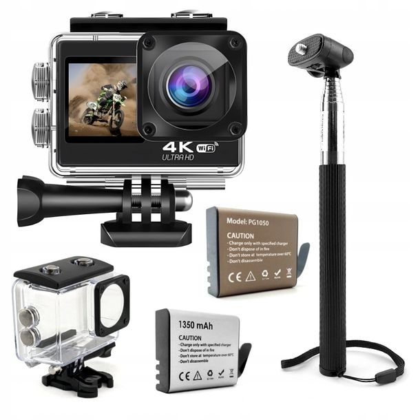 Kamera Sportowa 4K UHD 60FPS WiFi USB-C Pilot Wodoodporna 2 Baterie