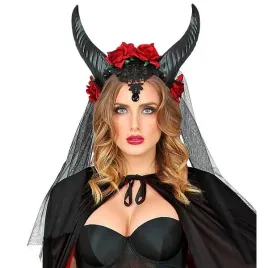 opaska-czarna-welon-rogi-roze-klejnot-tiara-diablica-diabel-halloween
