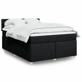 vidaxl-lozko-kontynentalne-z-materacem-czarne-tkanina-140x190-cm