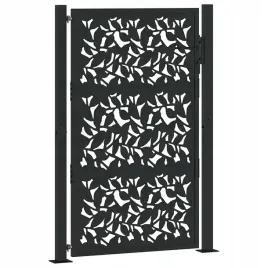 brama-ogrodowa-czarna-105x155-cm-stalowy-wzor-liscia