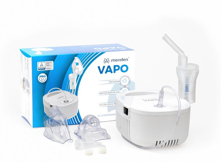 INHALATOR NEBULIZATOR TŁOKOWY Dla DZIECI DOROSŁYCH Duży zestaw Meriden VAPO
