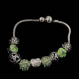 srebrna-bransoletka-charms-beads-oliwin-kwiaty-serca-love-zielona