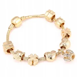 zlota-bransoletka-modularna-charms-beads-korona-prezent-serce-koniczyna