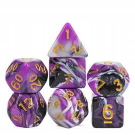 zestaw-7-kosci-fiolet-czarny-bialy-zloty-nadruk-d4-20-k20-rpg-dandd-mtg-board