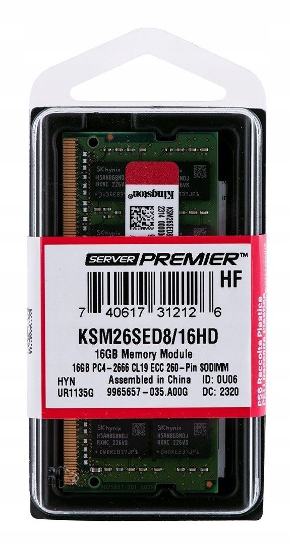 Kingston SODIMM ECC 16GB DDR4 2Rx8 Hynix D 2666MHz PC4-21300