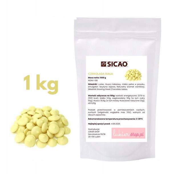 ﻿Czekolada biała - belgijska - do fontann fondue - Callebaut SICAO - 1 kg