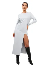 dluga-sukienka-z-rozporkiem-gladka-okragly-dekolt-szara-m-l