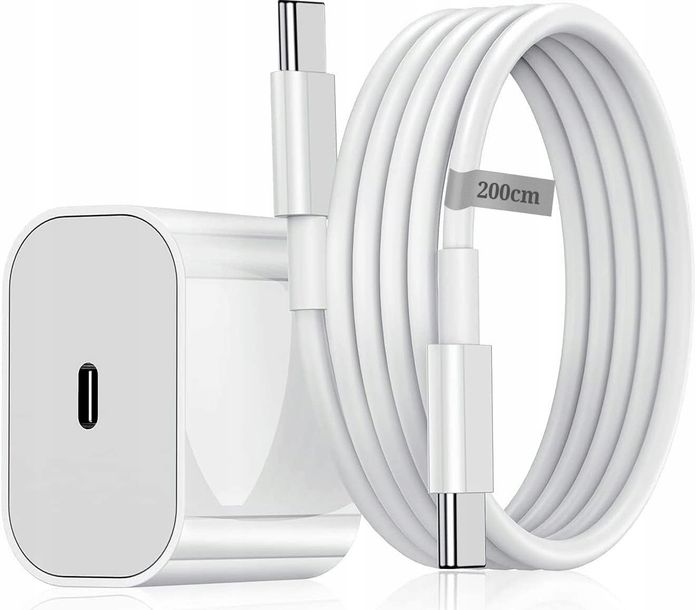 SZYBKA ŁADOWARKA SIECIOWA ZASILACZ PD 20W + KABEL USB-C-DO USB-C PD 200cm