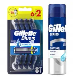 gillette-zestaw-blue3-8-maszynek-zel-golenia-lagodzacy-200ml