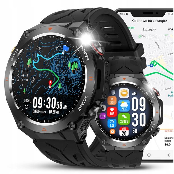 ﻿SMARTWATCH MĘSKI GPS MENU PL WODOODPORNY SPORT SMART WATCH ROZMOWY PULS BP