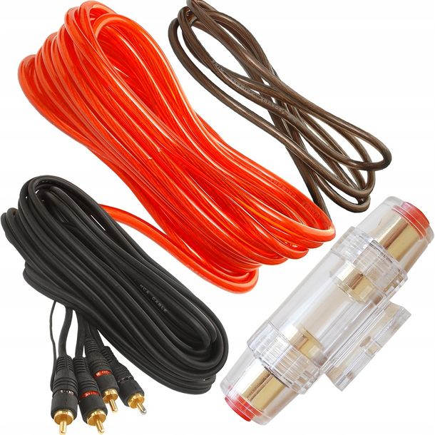 ﻿ZESTAW MONTAŻOWY CAR AUDIO KABLE DO WZMACNIACZA RADIA BEZPIECZNIK