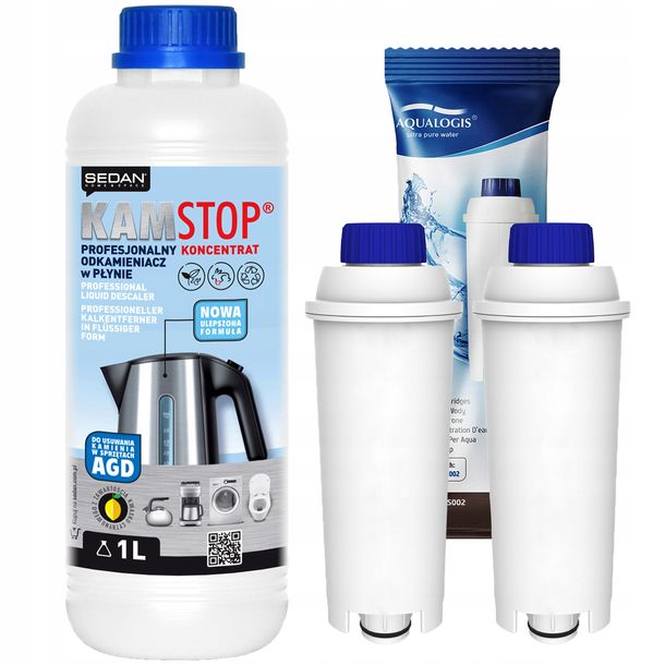 2x Filtr wody do ekspresu Delonghi + Odkamieniacz do delongi Kamstop 1000ml