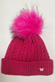 dziecieca-czapka-zimowa-z-pomponem-motylek-rozowa