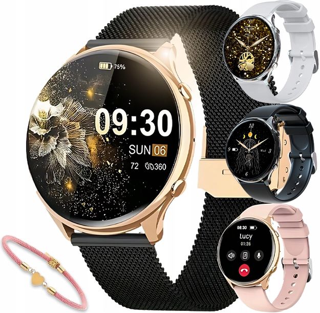 SMARTWATCH ZEGAREK DAMSKI POLSKIE MENU ROZMOWY POWIADOMIENIA SPORT 4 PASKI