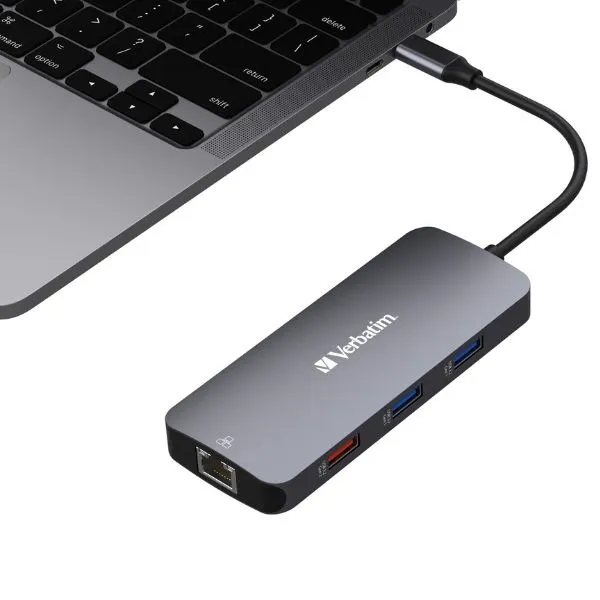 verbatim-adapter-hub-usb-c-hdmi-3xusb-a-sd-microsd-2xusb-c-eternet-alumi-stan-nowy