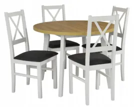 stol-okragly-100x100cm-4-krzesla-drewniane-tapicerowane-siedzisko