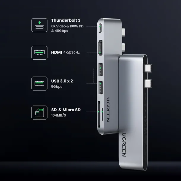hub-ugreen-cm380-2xusb-c-hdmi-2xusb-3-0-sdtf-usb-c-pd-szary-marka-ugreen-stan-nowy