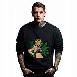 bluza-czarna-meska-nadruk-woman-with-cannabis-leaves