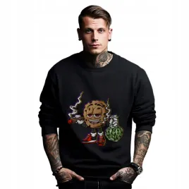 bluza-czarna-meska-nadruk-funny-smiling-meatball-smoking