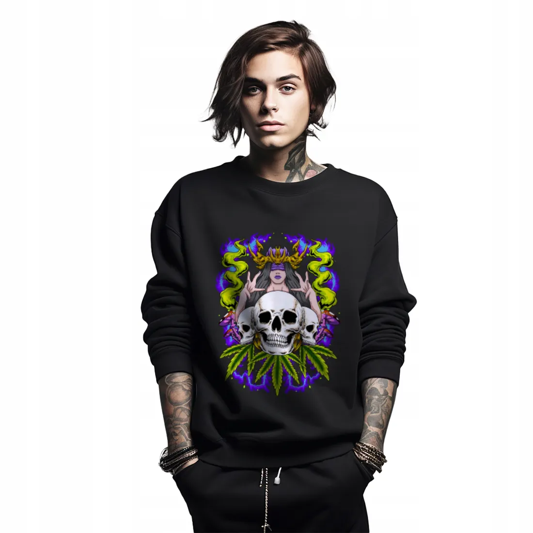 bluza-czarna-meska-nadruk-witch-with-skulls-art