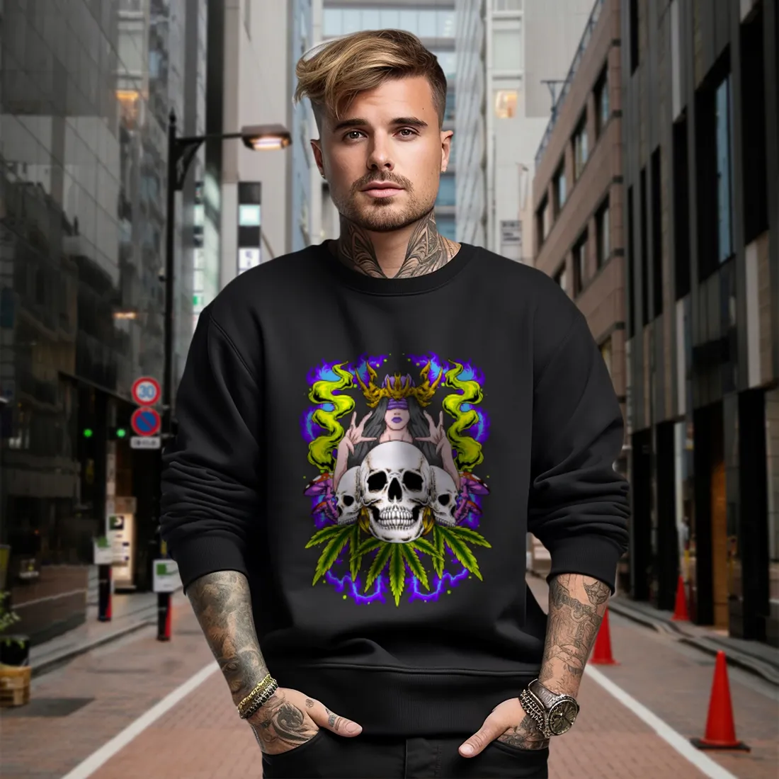 bluza-czarna-meska-nadruk-witch-with-skulls-art-stan-nowy