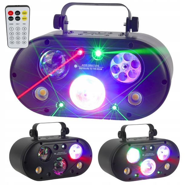 ﻿KOLOROFON ŚWIATŁO DYSKOTEKOWE KULA DISCO NA PILOTA STROBOSKOP LASER
