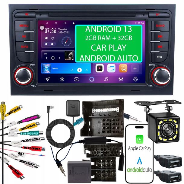 RADIO ANDROID SAMOCHODOWE 2DIN AUDI A4 2GB 32GB B6 B7 2000-08 RS4 Seat Exeo