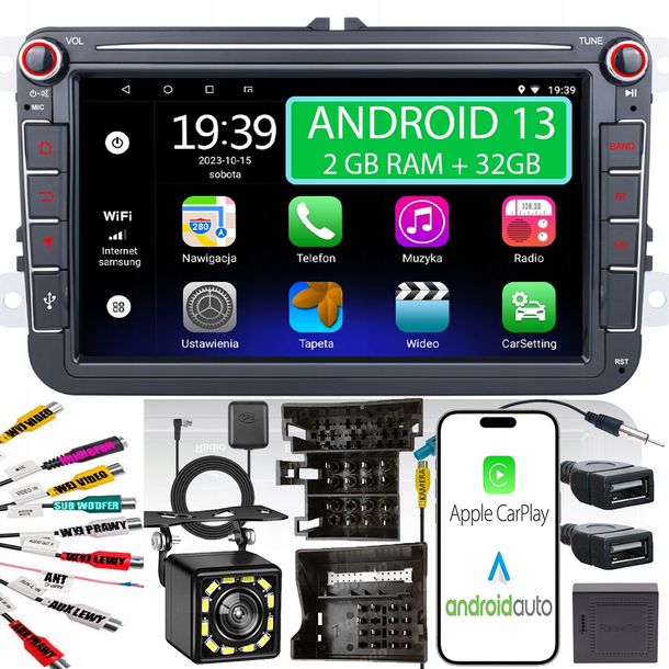 RADIO ANDROID 2DIN 2+32 GB 8 CALI VW PASSAT B6 B7 GOLF 5 V 6 VI SKODA SEAT