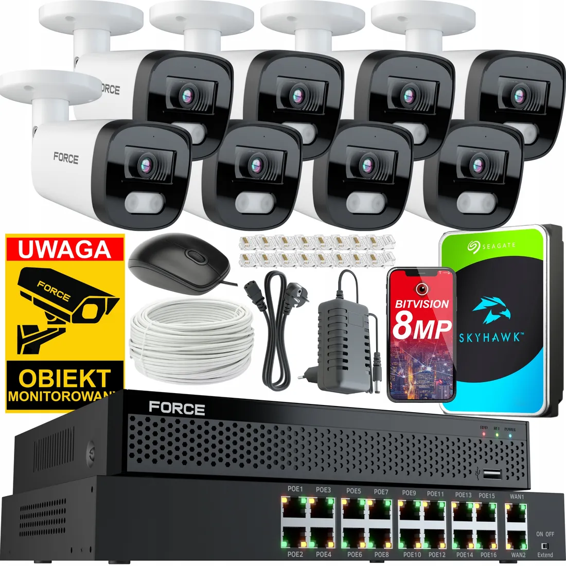 force-zestaw-monitoringu-8x-kamera-ip-8mpx-4k-dysk-1tb-switch-poe-16ch