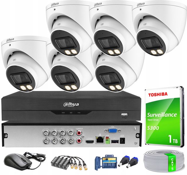 Zestaw do Monitoringu na 6 Kamer Rejestrator 5Mpx AHD TVI Dual Light Dahua