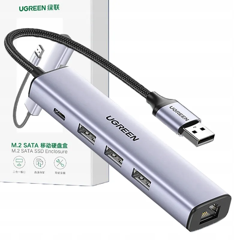 ugreen-adapter-3-usb-eth-usb-typ-c-pd-szary-do-laptopa-komputera