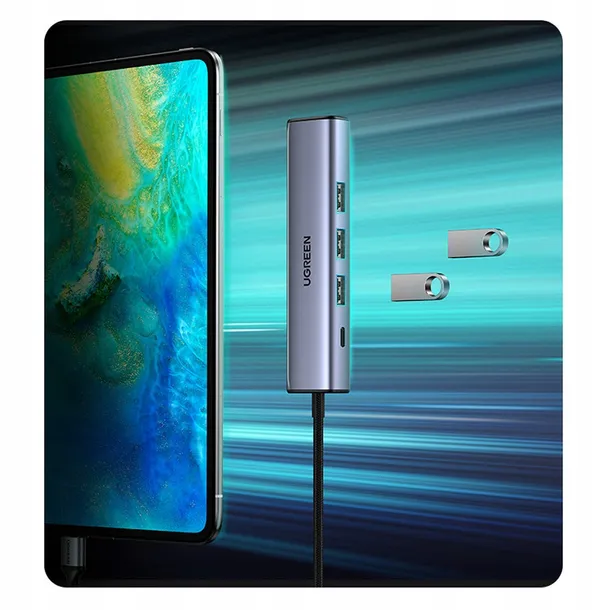 ugreen-adapter-3-usb-eth-usb-typ-c-pd-szary-do-laptopa-komputera-stan-nowy-liczba-portow-5