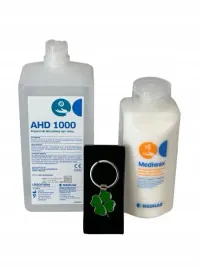 zestaw-plyn-do-dezynfekcji-ahd-1l-krem-mediwax-500ml-breloczek-z-koniczyna
