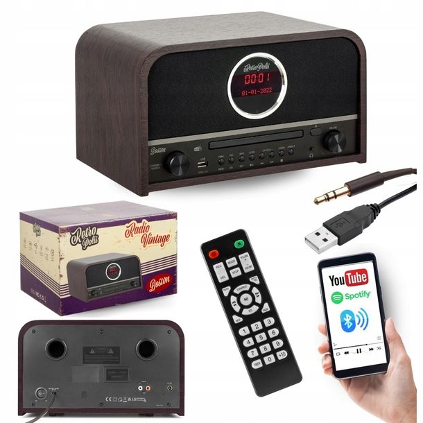 Radio DO SALONU BOSTON sieciowe AM/FM DAB+ CYFROWE USB-A BLUETOOTH CD LED
